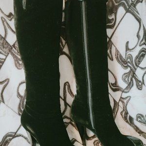 Chanel Black Velvet High Heel Boots